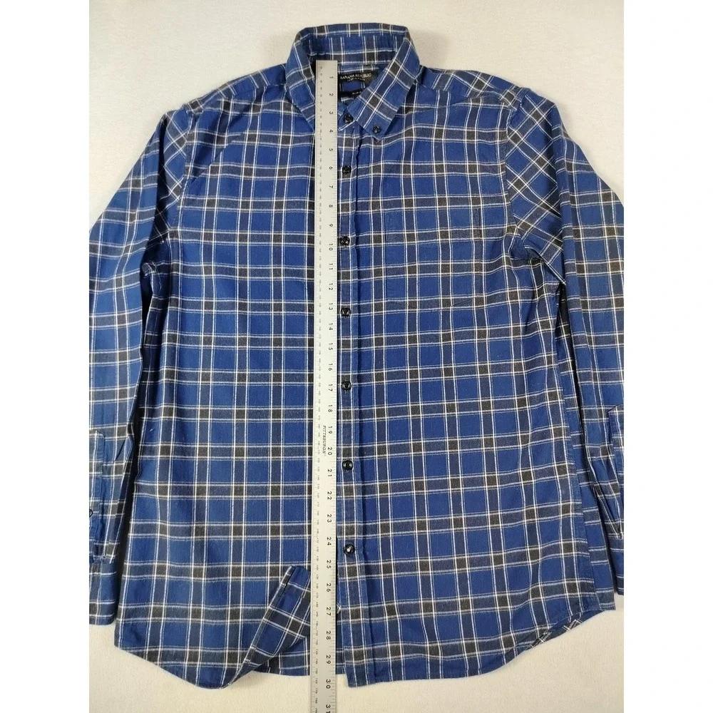 Banana Republic Shirt Mens Large Blue Plaid Long Sleeve‎ Flannel Slim Fit Casual